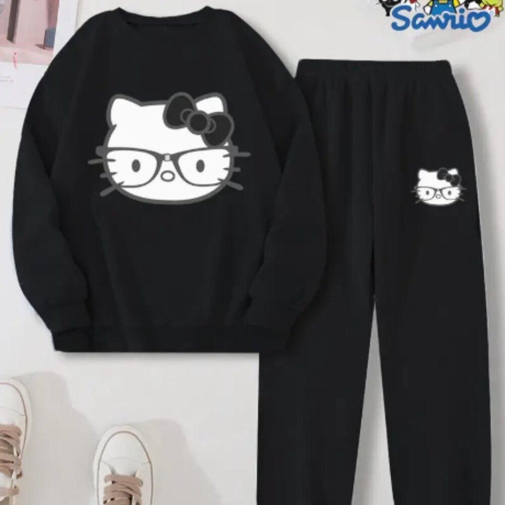Hello Kitty Sweatshirt & Sweatpants Medium 2 pc  Black NWT